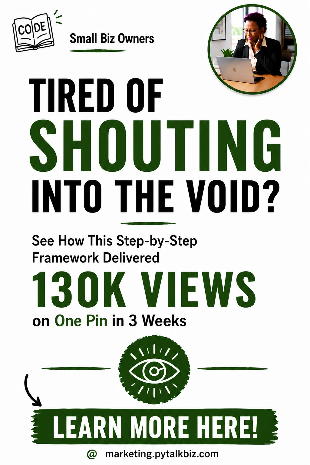 3-Step Content System proof — one pin generated 130K views in 3 weeks using this framework, by PY PYTalkBiz